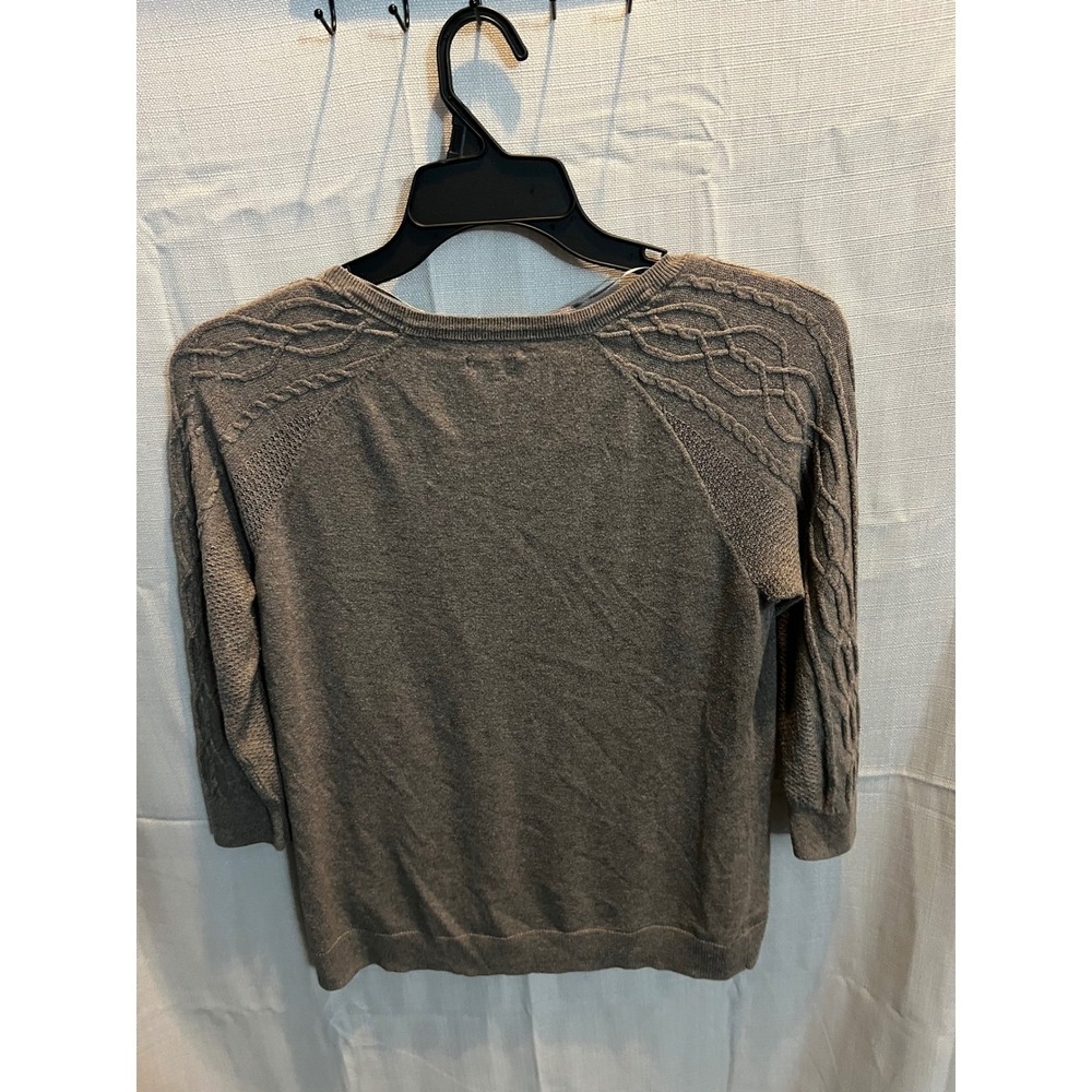 Sonoma Life Style Womens Gray Cable Knit Accent 3/4 Sleeve Sweater Size M - Picture 2 of 5